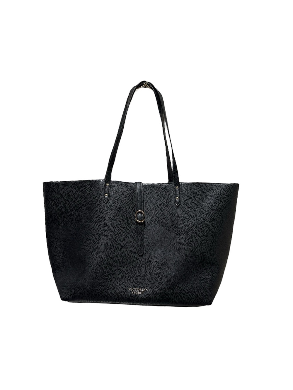 VICTORIA SECRET Large Tote Bag Black Faux Pebbled Leather Red Interior